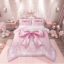 Manfei Princess Bow-tie Child Bedding Comforter Set, Dreamy Cartoon Bowknot Twin Comforter Sets, Glitter Stars Print Reversible Bedding Set, Breathable Home Decor, 2pcs