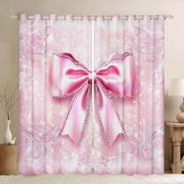 Manfei Princess Bow-tie Child Black Out Curtains, Dreamy Cartoon Bowknot Curtains Pack of 2 (42x63 Each), Glitter Stars Print Bedroom Curtains, Window Curtains Home Decor