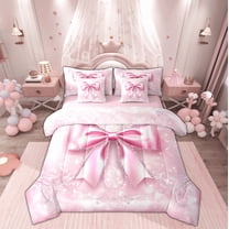 Manfei Princess Bow-tie Child Twin Bedding Sets 7-Piece, Dreamy Cartoon Bowknot Bedding Comforter Set, Glitter Stars Print Reversible Sheet Sets, Breathable Home Decor