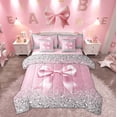thumbnail image 1 of Manfei Princess Bow-tie Twin Bedding Sets 7-Piece, Bling Diamond Bedding Comforter Set, Pink Chic Ribbon Sheet Sets, Microfiber Room Decorative, 1 of 7