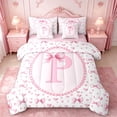 thumbnail image 1 of Manfei Princess Bowknot 7-Piece Bedding Comforter Set For Girls,Letter P Monogram King Bedding Sets For Kids,Pink Reversible, 1 of 7