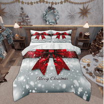 Manfei Princess Bowknot Bedding Comforter Set for Child, Xmas Snowflake Print Twin Comforter Sets, Happy New Year Reversible Bedding Set, Lightweight Room Decor, 2-Piece