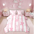thumbnail image 1 of Manfei Princess Bowknot Bedding Full Size, Light Pink Bed Set, Stripes Geometric Reversible Bedding Sets Full Size, Breathable Room Decoration, 7 Pieces, 1 of 7