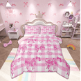 thumbnail image 1 of Manfei Princess Bowknot Bedding Sets Twin with Comforter, Pink Plaid Comforter Sets Twin Size, Love Heart Reversible Down Comforter, Ultra Soft Room Decorative, 2 Pieces, 1 of 8