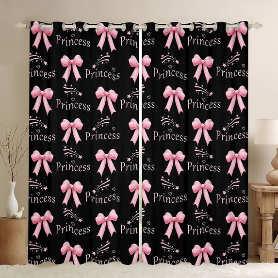 Manfei Princess Bowknot Curtains Pack of 2 (42x84 Each) For Girls,Pink Dreamy Bow Print Curtains Blackout For Kids