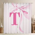 thumbnail image 1 of Manfei Princess Bowknot Letter Monogrammed T Blackout Curtains Set of 2 (52x84 Each) for Kids Girls,Teens Women Shabby Chic Bow Tie Initial Window Curtains,Breathable Home Decor, 1 of 6