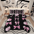 thumbnail image 1 of Manfei Princess Bowknot Queen Comforter Set for Kids, Black Pink Bedding Sets, Halloween Pumpkin Reversible Bedding Comforter Set, Microfiber Bedroom Decor, 3 Pieces, 1 of 8