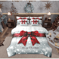 Manfei Princess Bowknot Twin Bedding Sets 7-Piece for Child, Xmas Snowflake Print Bedding Comforter Set, Happy New Year Reversible Sheet Sets, Lightweight Room Decor