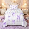 thumbnail image 1 of Manfei Princess Bowknot Twin Comforter Sets 3-Piece for Girls,Purple Geometric Stripes Bedding Set for Teens Kids,Microfiber Bedroom Decor, 1 of 6