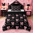 thumbnail image 1 of Manfei Princess Bowknot Twin Comforter Sets For Girls,Pink Dreamy Bow Print Bedding Set For Kids,Black Reversible,2 Pieces, 1 of 7