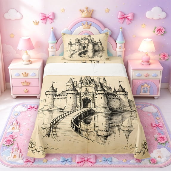 Manfei Princess Castle Twin Sheets,Pretty Rose Bedding,1 Flat Sheet,1 ...