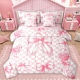 thumbnail image 1 of Manfei Princess Cute Ribbon Twin Bedding Sets 7-Piece for Kid, Pink Buffalo Plaid Bedding Comforter Set, Romantic Rose Flower Reversible Sheet Sets, Lightweight Room Decor, 1 of 8