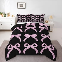 Manfei Princess Dreamy Bow Bedding Comforter Set for Kid, Black Pink Twin Comforter Sets, Kawaii Cartoon Bowknot Reversible Bedding Set, Super Cozy Room Decor, 2-Piece