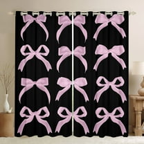 Manfei Princess Dreamy Bow Black Out Curtains for Kid, Black Pink Curtains Pack of 2 (42x63 Each), Kawaii Cartoon Bowknot Bedroom Curtains, Curtains and Drapes Room Decor