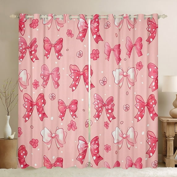 Manfei Princess Dreamy Bow Blackout Curtains Set of 2 (52x84 Each) for Kid, Cherry Blossoms Window Curtains, Kawaii Cartoon Bow Curtains and Drapes, Curtains Blackout Room Decor