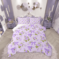 thumbnail image 1 of Manfei Princess Dreamy Bow Full Size Comforter Sets for Kid, Purple Rose Flower Bedding Comforter Set, Kawaii Cartoon Bow Reversible Bedding Sets, Lightweight Room Decor, 3-Piece, 1 of 8