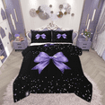 thumbnail image 1 of Manfei Princess Dreamy Bow Queen Comforter Set for Kid, Bling Stars Print Bedding Comforter Set, Kawaii Purple Bow Reversible Bedding Set, Ultra Soft Home Decor, 3pcs, 1 of 8
