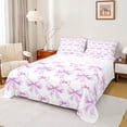 thumbnail image 1 of Manfei Princess Dreamy Bow Queen Sheet Sets for Kid, White Purple Flat Sheet, Kawaii Cartoon Ribbon Queen Fitted Sheet, Lightweight Room Decor, 4-Piece, 1 of 7
