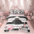thumbnail image 1 of Manfei Princess Dress Child Twin Bedding Sets 7-Piece, Black White Fashion Stripes Bedding Comforter Set, Romantic Rose Reversible Sheet Sets, Luxury Bedroom Decor, 1 of 7