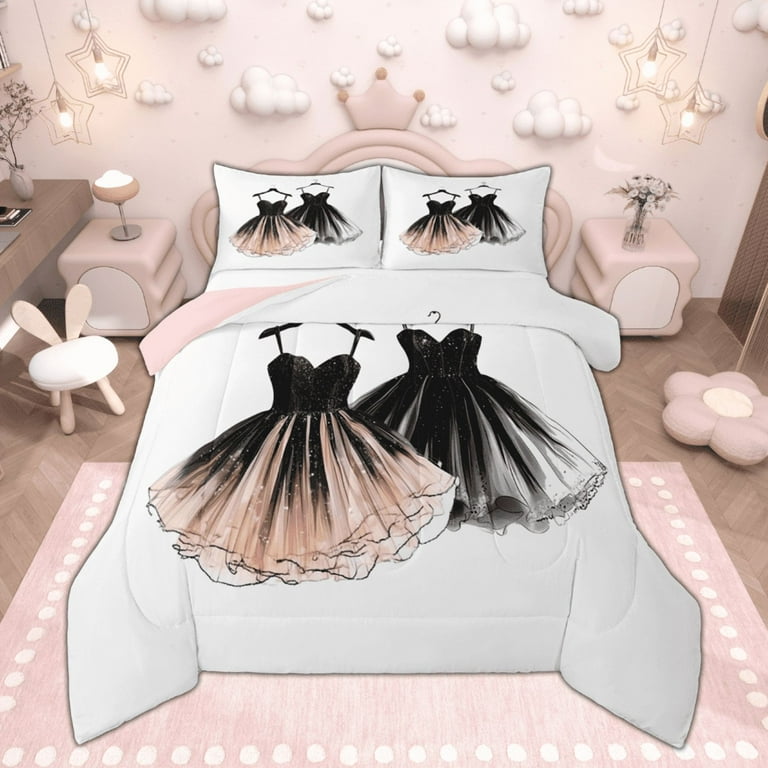 Manfei Princess Dress Queen Comforter Set, Girls Party Bedding