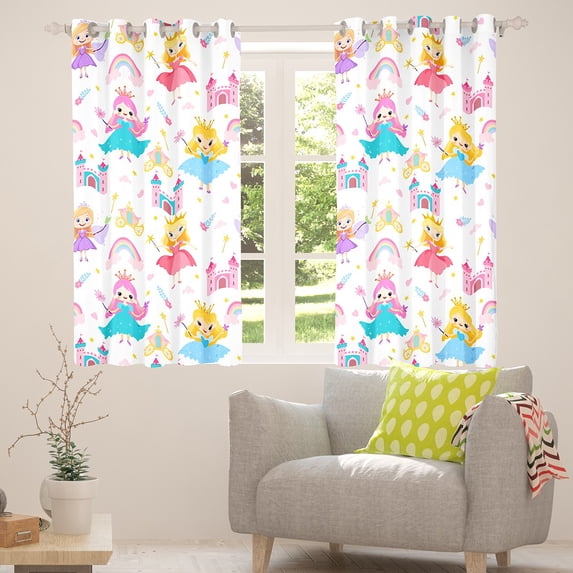 Manfei Princess Fairy Tale Curtains Pack of 2 (42x84 Each),Cute Cartoon Girls Curtains Blackout,Colorful Kawaii Rainbow Bedroom Curtains For Kids,Luxury Bedroom Decor
