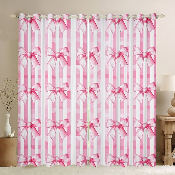 Manfei Princess Kawaii Bow Blackout Curtains Set of 2 (52x84 Each) for Girls, Cute Cartoon Style Window Curtains, Pink Stripe Abstract Curtains and Drapes, Curtains and Drapes Decor