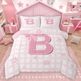 thumbnail image 1 of Homewish Princess Monogrammed B Full Size Comforter Sets for Teens, Cute Ribbon Bow Bedding Comforter Set, Kawaii Pink Flower Floral Reversible Bedding Sets, Microfiber Bedroom Decor, 3pcs, 1 of 8