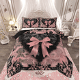 thumbnail image 1 of Manfei Princess Pink Bow Full Size Comforter Sets, Chic Lattice Ribbon Bedding Comforter Set, Vintage Black Blossom Bedding Sets, Microfiber Bedroom Decor Reversible 3 Pieces, 1 of 8