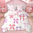 thumbnail image 1 of Manfei Princess Pink Ribbon Bedding Comforter Set 7pcs for Kids, Chic Fashion Ribbon King Bedding Sets, Cartoon Bow Theme Reversible Bed Sheets, Ultra Soft Bedroom Decor, 1 of 7
