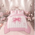 thumbnail image 1 of Manfei Princess Pink Ribbon Full Size Comforter Sets for Girl, Cartoon Monogrammed R Bedding Comforter Set, Buffalo Plaid Reversible Bedding Sets, Microfiber Bedroom Decor, 3 Pieces, 1 of 8