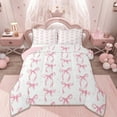 thumbnail image 1 of Manfei Princess Ribbon Bow Tie Queen Comforter Set,Girls Bowknot Bedding Sets,Pink White Bedding Comforter Set,Lightweight Room Decorative Reversible,3pcs, 1 of 10