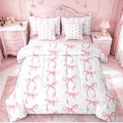 Manfei Pink Bowknot Girls Comforter Set 7-Piece,Princess Bow Bedding,All Season Cozy Quilt for Kids Bedroom,Aesthetic Ro