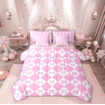 thumbnail image 1 of Manfei Princess Ribbon Child Bedding Comforter Set 7pcs, Kawaii Cartoon Bow-tie King Bedding Sets, White Pink Square Plaid Reversible Bed Sheets, Luxury Bedroom Decor, 1 of 8