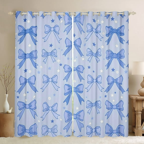 Manfei Princess Ribbon Child Blackout Curtains Set of 2 (52x84 Each), Blue Stars Print Window Curtains, Kawaii Bowknot Bow Curtains and Drapes, Curtains Blackout Home Decor
