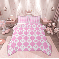 thumbnail image 1 of Manfei Princess Ribbon Child Full Size Comforter Sets, Kawaii Cartoon Bow-tie Bedding Comforter Set, White Pink Square Plaid Reversible Bedding Sets, Luxury Bedroom Decor, 3pcs, 1 of 9