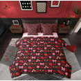 thumbnail image 1 of Manfei Princess Ribbon Child Twin Bedding Sets 7-Piece, Kawaii Strawberry Flower Bedding Comforter Set, Black Red Cartoon Style Reversible Sheet Sets, Microfiber Bedroom Decor, 1 of 7