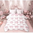 thumbnail image 1 of Manfei Princess Ribbon Child Twin Bedding Sets 7-Piece, White Pink Cartoon Bedding Comforter Set, Kawaii Bowknot Bow Reversible Sheet Sets, Microfiber Bedroom Decor, 1 of 7