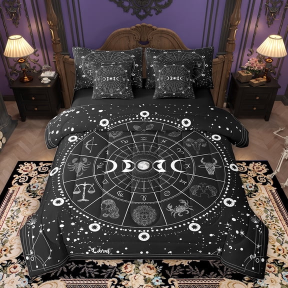 Homewish Psychedelic Astrology Bedding Comforter Set 7pcs, Western Bohemian Planet Queen Bedding Sets, Teens Kids Boys Girls Reversible Queen Sheet Sets, Super Cozy Room Decor