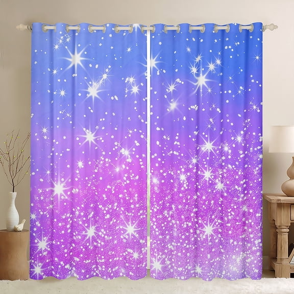 Manfei Psychedelic Galaxy Kids Curtains Pack of 2 (42x84 Each), Violet Blue Starry Sky Curtains Blackout, Dreamy Stars Print Bedroom Curtains, Window Curtains Bedroom Decor