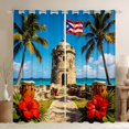 thumbnail image 1 of Manfei Puerto Rico Blackout Curtains,Sea Coconut Trees Curtains Pack of 2 (42x84 Each),Red Flowers Decor, 1 of 7