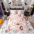 thumbnail image 1 of Manfei Pumpkin Lantern Ghost 7 Pieces Bedding Comforter Set,Happy Halloween Full Bedding Set,Pink White Brown Fitted Sheet Flat Sheet For Teens Boy,Microfiber Bedroom Decor Reversible, 1 of 8