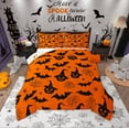 thumbnail image 1 of Manfei Pumpkin Witch Hat Full Size Comforter Sets for Child, Orange Black Bat Bedding Comforter Set, Halloween Spider Web Reversible Bedding Sets, Microfiber Bedroom Decor, 3 Pieces, 1 of 9