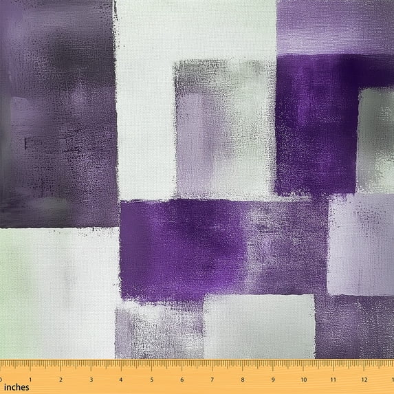 Manfei Purple Aesthetic Fabric by the Yard (1 Yard), Abstract Oil Painting Decorative Fabric by the Yard, Geometric Checkered Sewing & Crafting Fabric, Stylish Living Room Decoration