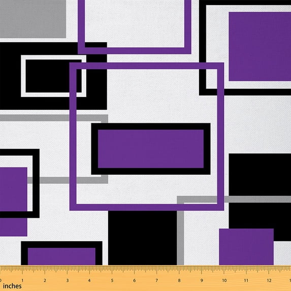 Manfei Purple Aesthetic Sewing & Crafting Fabric (3 Yards), Geometry Square Home Decor Fabric by the Yard, Contemporary Plaid DIY Fabric