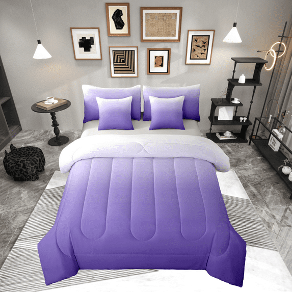 Manfei Purple Bedding Sets Full Size,Silver Ombre Comforter Sets with Sheets,Modern Aesthetic Art Bed in a Bag Full Size,Breathable Room Decoration Reversible,7-Piece