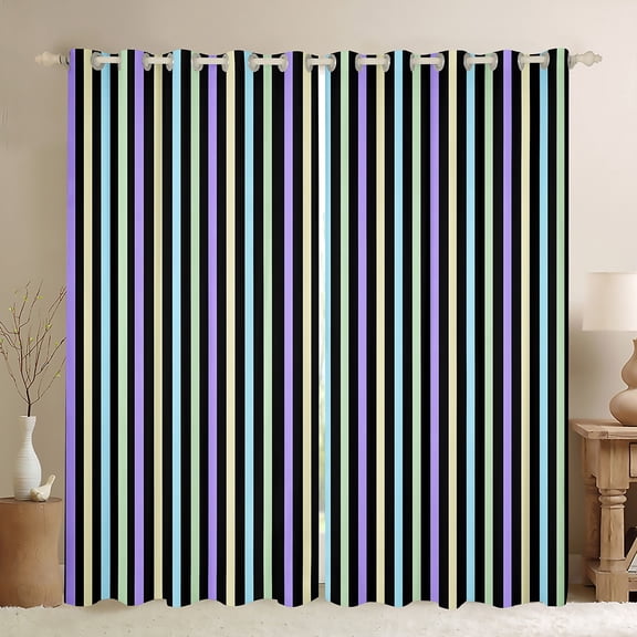 Manfei Purple Black Stripes Blackout Curtains Set of 2 (52x84 Each),Blue Geometric Striped Window Curtains,Abstract Geometric Lines Curtains and Drapes For Children,Breathable Home Decor