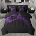 thumbnail image 1 of Manfei Purple Black Twin Bedding Sets 7pcs, Modern Abstract Art Bedding Comforter Set, Geometric Line Stripe Sheet Sets, Breathable Home Decor, 1 of 8