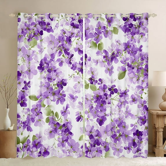 Manfei Purple Blossoms Black Out Curtains for Kids Children,Spring Graden Curtains Pack of 2 (42x63 Each),Chic Floral Flowers Bedroom Curtains,Microfiber Bedroom Decor