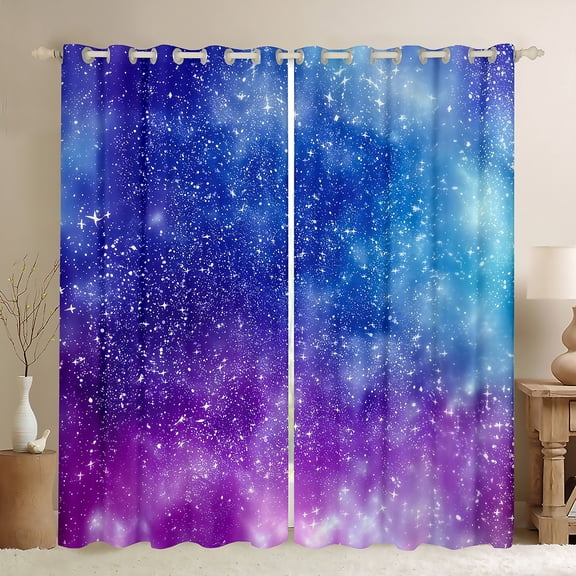 Manfei Purple Blue Galaxy Blackout Curtains Set of 2 (52x84 Each) for Teens, Mystic Glitter Stars Print Window Curtains, Starry Sky Curtains and Drapes, Curtains and Drapes Decor