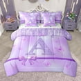 thumbnail image 1 of Manfei Purple Bow Butterfly 7 Pieces Bedding Comforter Set for Children Kids Teens,Letter Monogrammed Initial A Full Bedding Set Lightweight,Bling Glitter Fitted Sheet Flat Sheet, 1 of 8